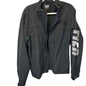 TIER  Black Softshell Jacket Men's Med Full Zip Zipper Logo Zipped Pockets